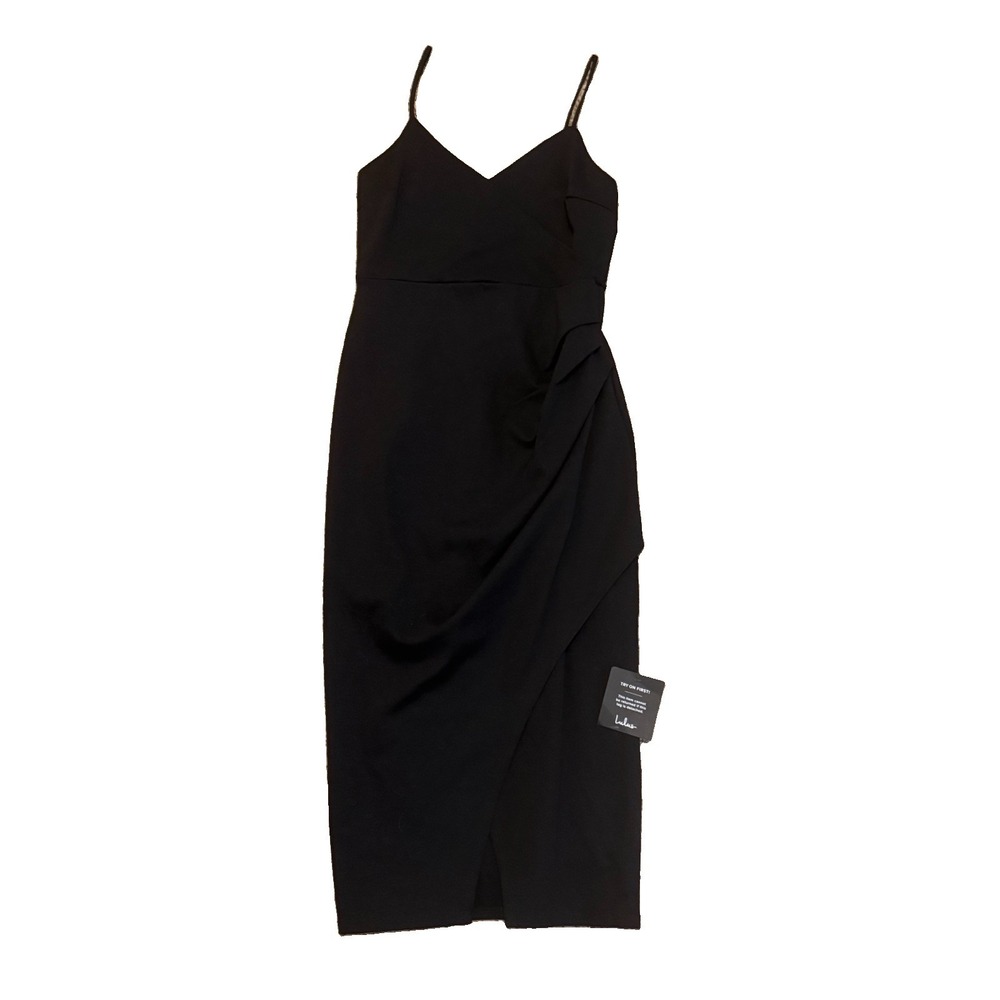 Lulus Reinette Midi Little Black Dress Women's Size S Strappy Night Out Elegant